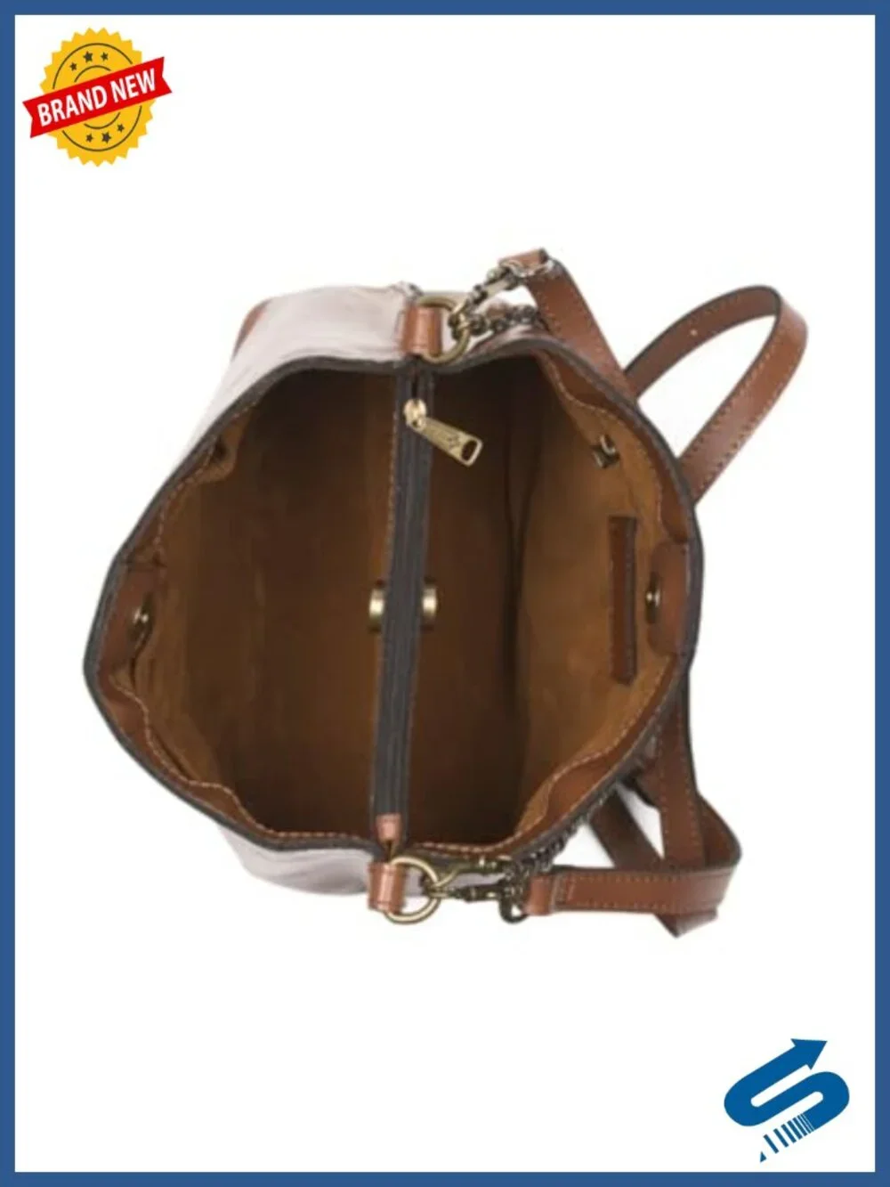 Genuine Leather Bucket Crossbody Bag with Chain Handle Adjustable Strap